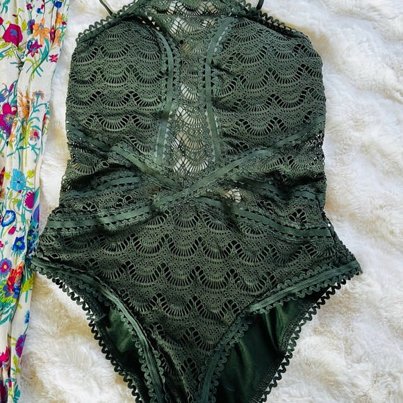 BECCA Olive Green Crochet One Piece Bathing Suit - Picture 4 of 7